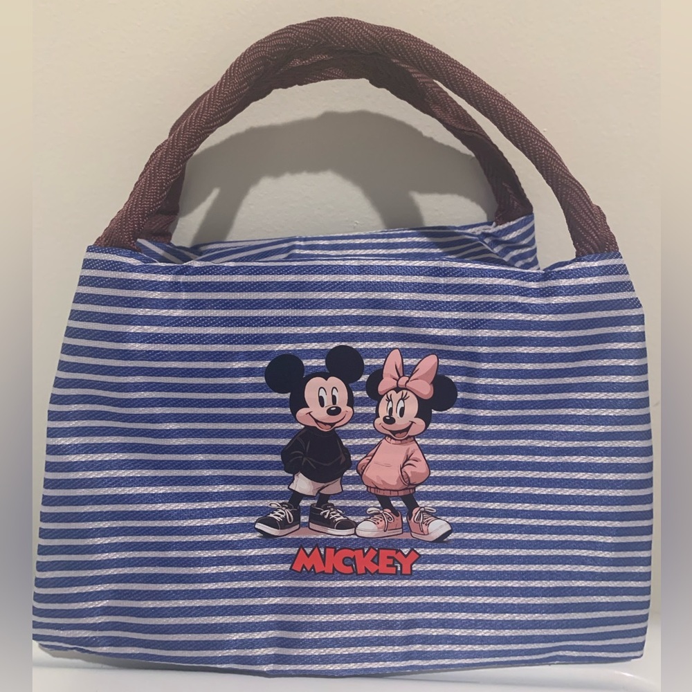 Disney Mickey & Minnie Striped Insulated Lunch Outdoor Travel Tote Bag NEW